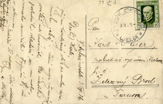 Back side of a postcard from April 3, 1926