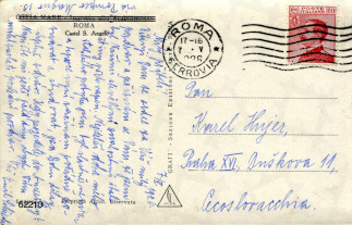 Zadní strana pohlednice datované 7. květen, 1926