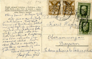 Zadní strana pohlednice datované 12. srpen, 1926