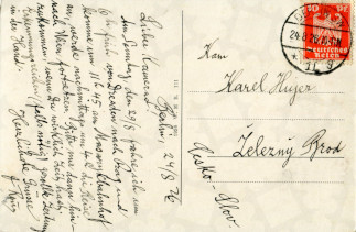 Zadní strana pohlednice datované 24. srpen, 1926