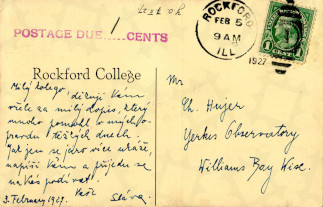 Zadní strana pohlednice datované 3. únor, 1927
