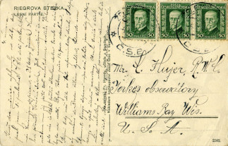 Zadní strana pohlednice datované 4. únor, 1927