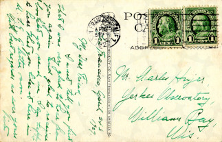 Zadní strana pohlednice datované 24. duben, 1927