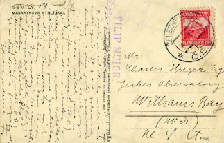 Zadní strana pohlednice datované 16. květen, 1927