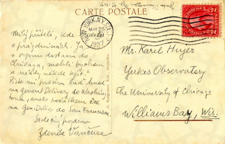 Zadní strana pohlednice datované 25. květen, 1927