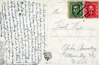 Zadní strana pohlednice datované 5. červen, 1927