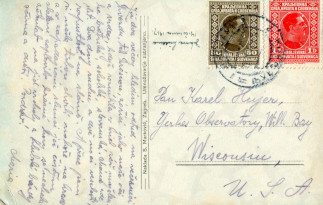 Zadní strana pohlednice datované 30. červen, 1927