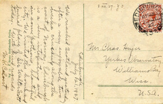 Zadní strana pohlednice datované 21. červenec, 1927