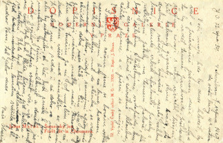 Zadní strana pohlednice datované 7. srpen, 1927
