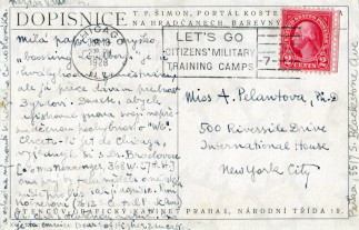 Zadní strana pohlednice datované 13. červen, 1928