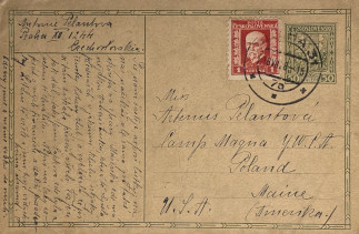 Zadní strana pohlednice datované 18. červenec, 1928