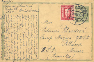 Zadní strana pohlednice datované 15. srpen, 1928