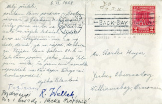 Zadní strana pohlednice datované 6. září, 1928