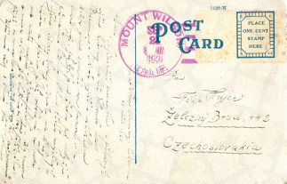 Zadní strana pohlednice datované 20. září, 1928