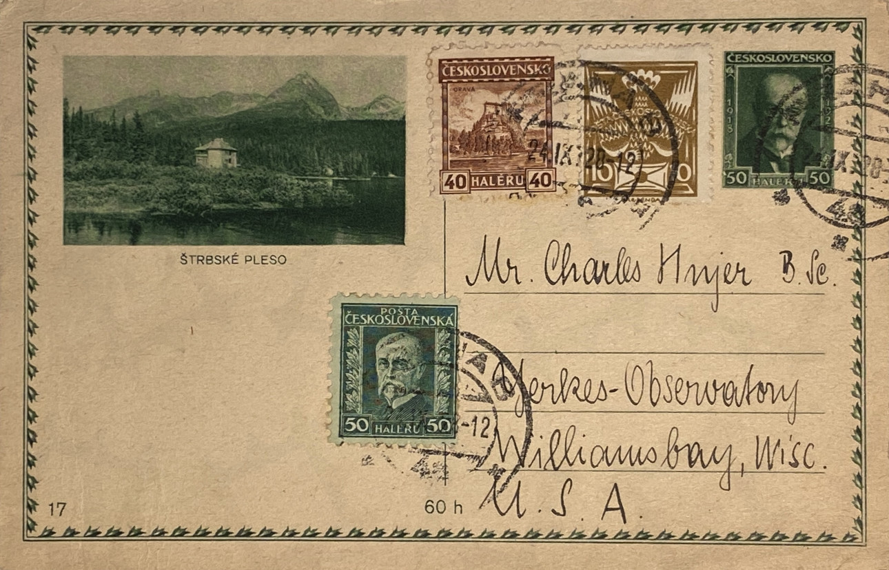 Zadní strana pohlednice datované 23. září, 1928