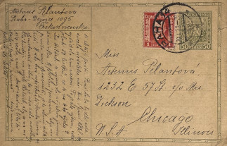 Zadní strana pohlednice datované 29. leden, 1929