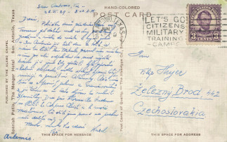 Zadní strana pohlednice datované 28. červen, 1929