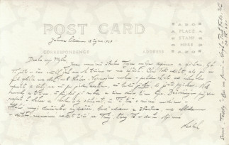 Zadní strana pohlednice datované 18. říjen, 1929
