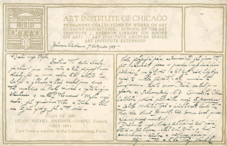 Back side of a postcard from November 7, 1929
