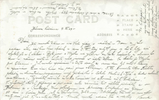 Zadní strana pohlednice datované 9. listopad, 1929