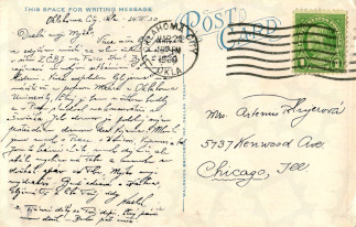 Zadní strana pohlednice datované 24. březen, 1930