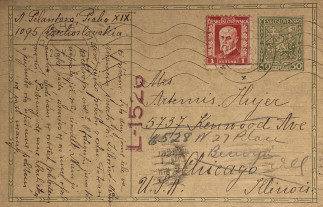 Zadní strana pohlednice datované 28. květen, 1930