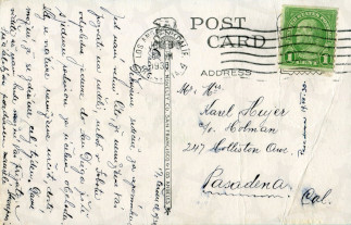 Zadní strana pohlednice datované 17. červenec, 1930