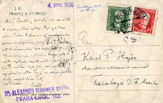Zadní strana pohlednice datované 4. prosinec, 1930