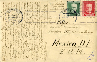 Zadní strana pohlednice datované 22. prosinec, 1930