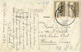 Zadní strana pohlednice datované 23. únor, 1931