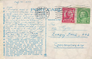 Zadní strana pohlednice datované 13. březen, 1931