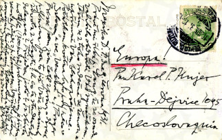 Zadní strana pohlednice datované 9. červen, 1931