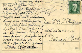 Zadní strana pohlednice datované 24. červen, 1931