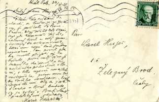 Zadní strana pohlednice datované 24. červen, 1931