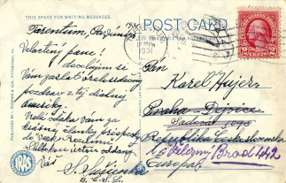 Zadní strana pohlednice datované 26. červen, 1931