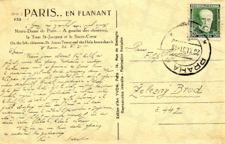 Zadní strana pohlednice datované 26. listopad, 1931