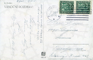 Zadní strana pohlednice datované 21. prosinec, 1931