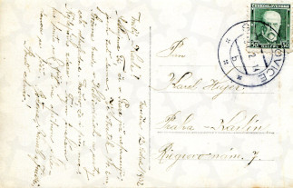 Zadní strana pohlednice datované 12. leden, 1932