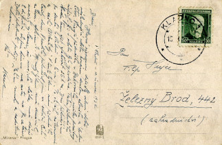 Zadní strana pohlednice datované 10. únor, 1932
