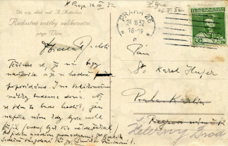 Zadní strana pohlednice datované 24. březen, 1932