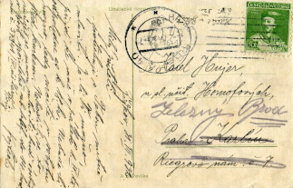 Zadní strana pohlednice datované 31. březen, 1932