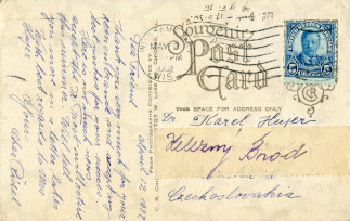 Zadní strana pohlednice datované 12. duben, 1932