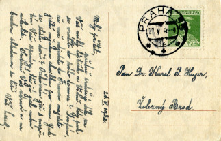 Zadní strana pohlednice datované 26. květen, 1932