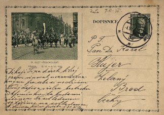 Zadní strana pohlednice datované 3. červen, 1932