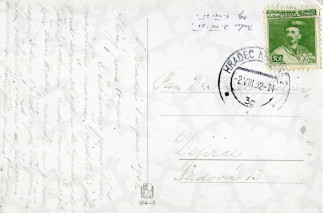Zadní strana pohlednice datované 1. srpen, 1932