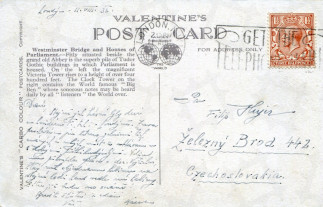 Zadní strana pohlednice datované 11. srpen, 1932