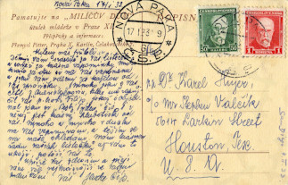 Zadní strana pohlednice datované 17. leden, 1933