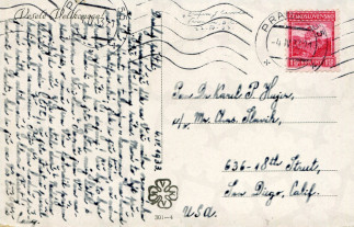 Zadní strana pohlednice datované 4. duben, 1933
