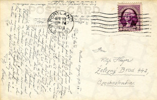 Zadní strana pohlednice datované 17. duben, 1933
