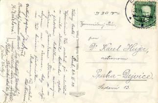 Zadní strana pohlednice datované 24. červen, 1933